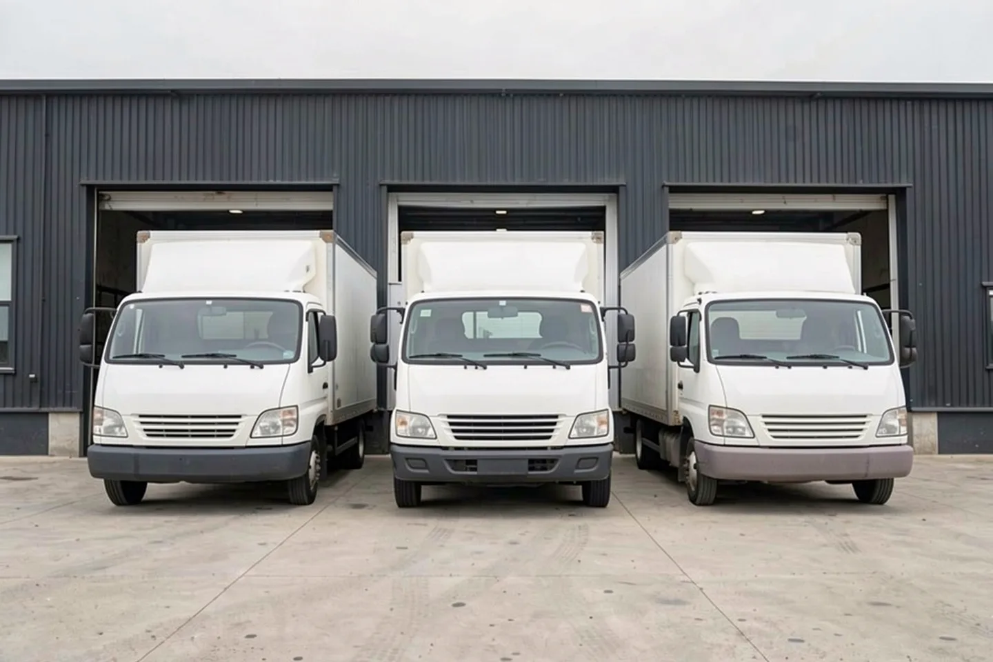 Box trucks at the depot doors
