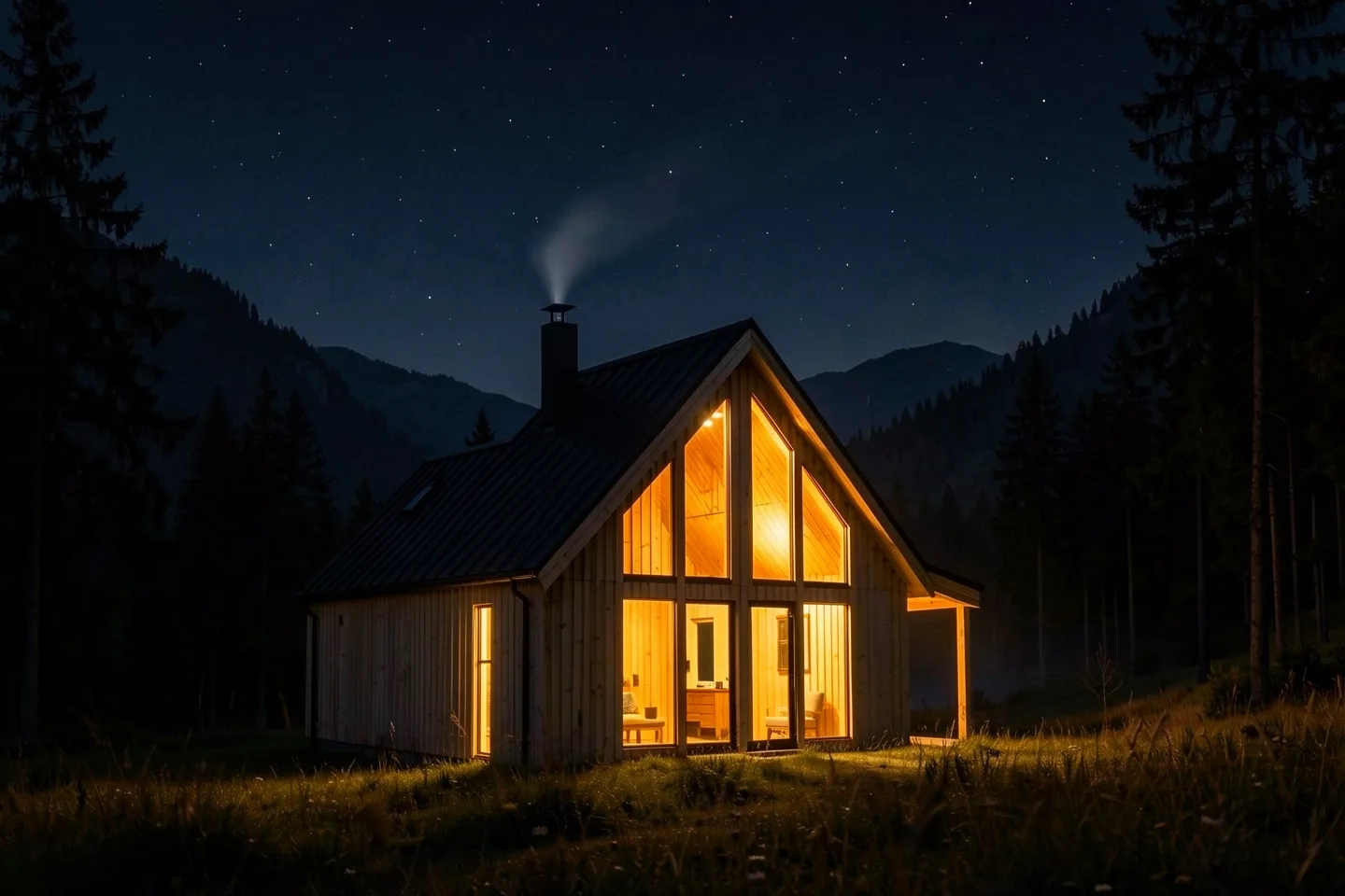 Jelka at night, every window lit