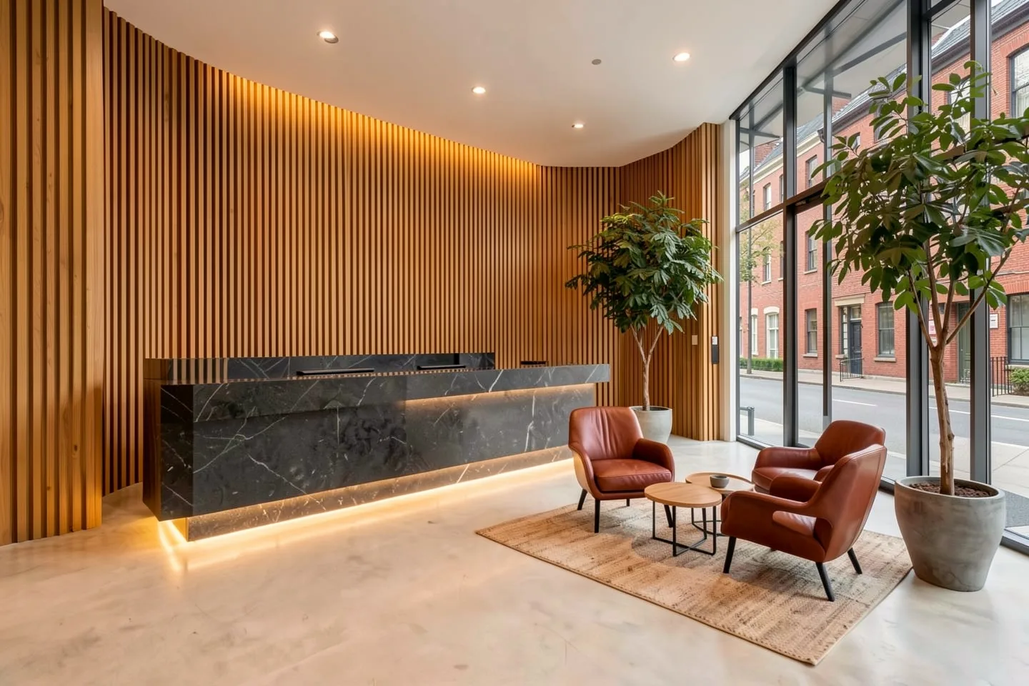 The lobby of the Grove Street offices