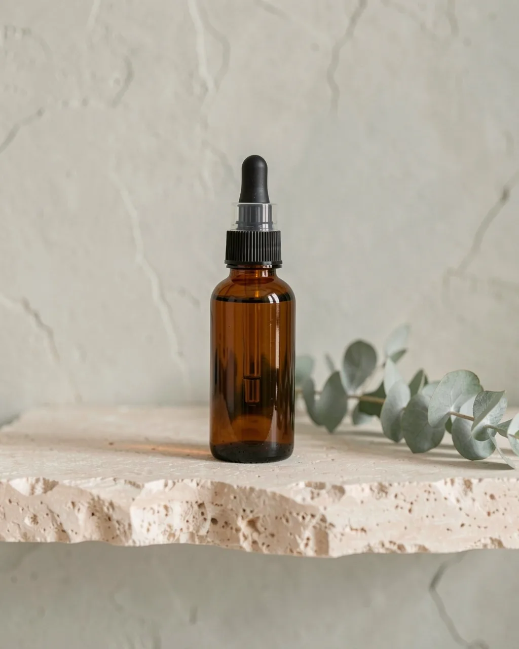 The face oil in an amber dropper bottle