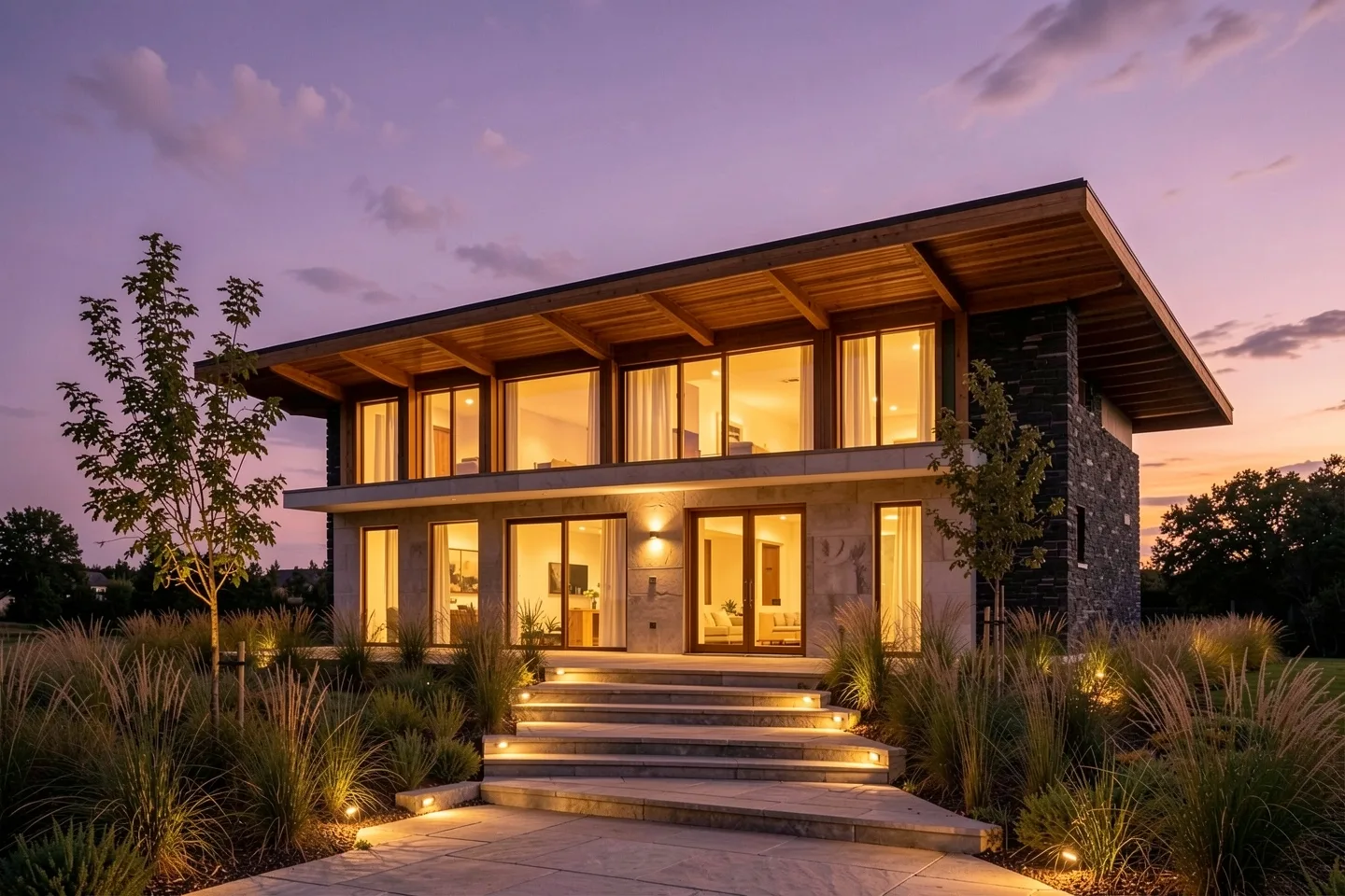 Hillside House at dusk