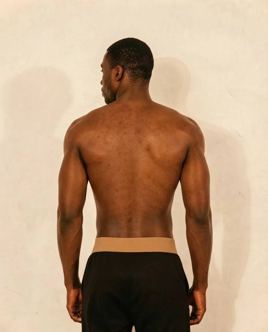 A dancer seen from behind, arms at his sides