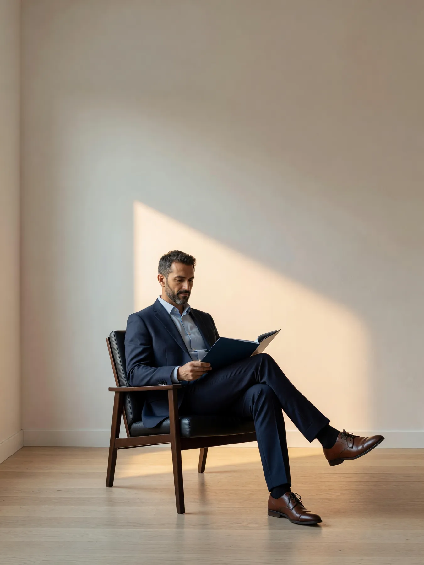 A partner reading a client's figures in a sunlit room