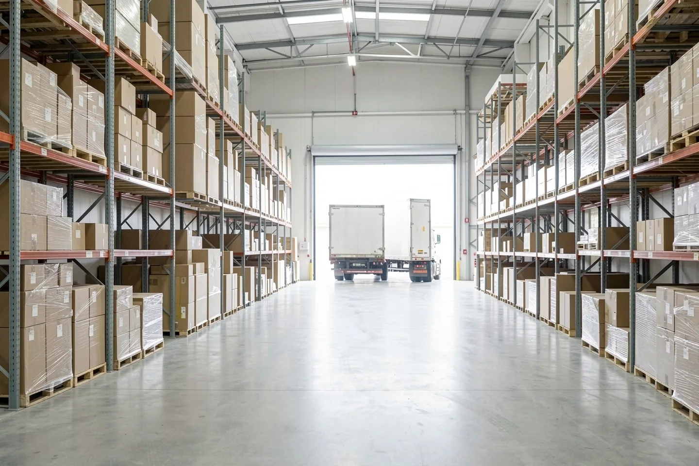 Racked pallets in the Leicester warehouse